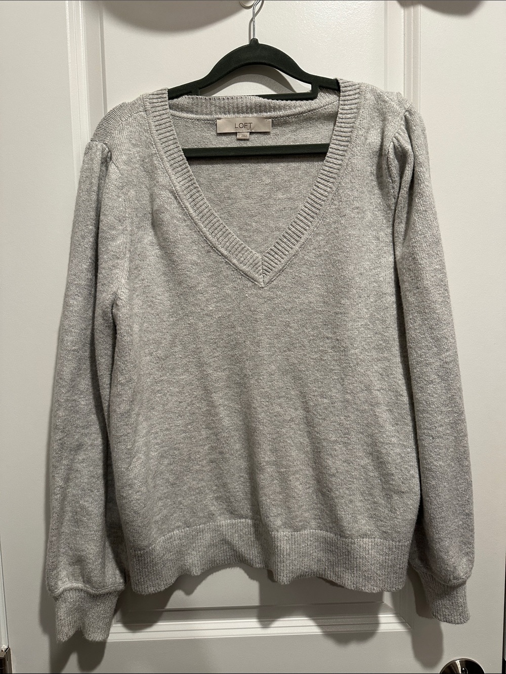 LOFT Light Gray V-Neck Pullover Sweater